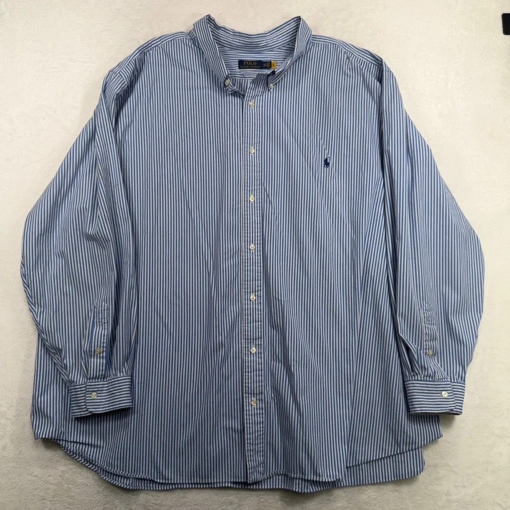 Polo Ralph Lauren 6XB Button Down Shirt Classic Striped Big and Tall Blue White